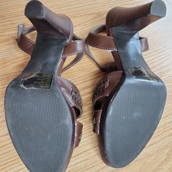 Size 8 Apt 9 Brown Leather Open Toe 4 inch Heels - Picture 8 of 8